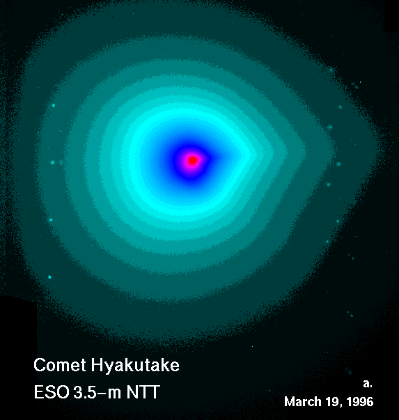 Koma des Kometen Hyakutake, aufgenommen am 19.03.1996 (Isophoeten-Darstellung)