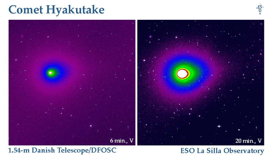 Falschfarben-Bilder des Kometen Hyakutake vom 08.02.1996